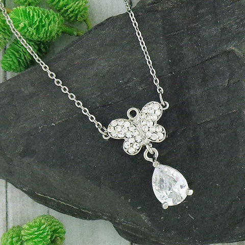 Online shopping for rhodium/12k gold plated butterfly pendant necklace with Austrian crystal accent. A great gift for you or your girlfriend, wife, co-worker, friend & family. Wholesale at www.lavishy.com with many unique & fun fashion accessories.