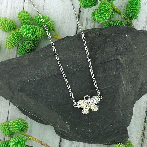 Online shopping for rhodium/12k gold plated butterfly pendant necklace with Austrian crystal accent. A great gift for you or your girlfriend, wife, co-worker, friend & family. Wholesale available at www.lavishy.com with many unique & fun fashion accessories.