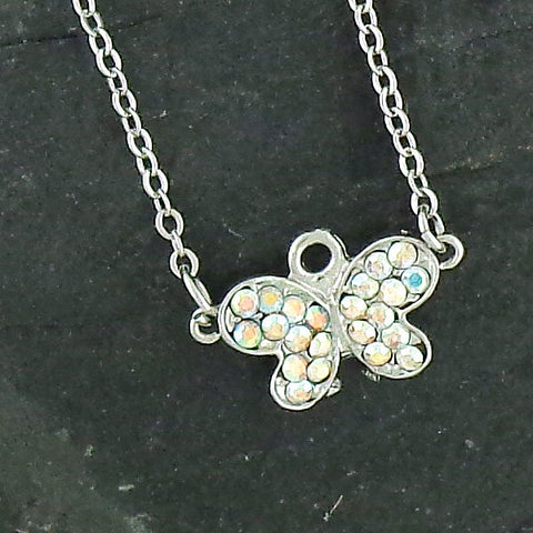 Online shopping for rhodium/12k gold plated butterfly pendant necklace with Austrian crystal accent. A great gift for you or your girlfriend, wife, co-worker, friend & family. Wholesale available at www.lavishy.com with many unique & fun fashion accessories.
