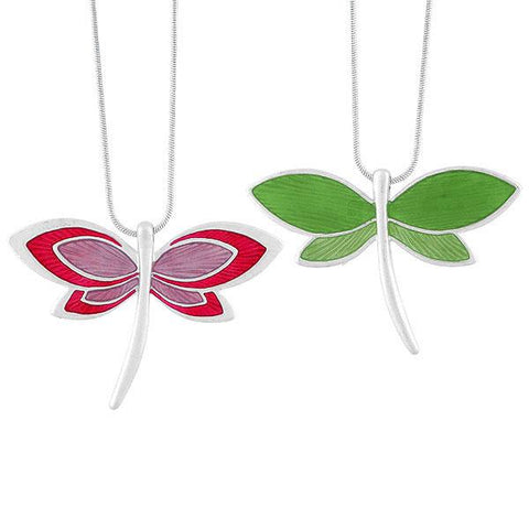 Online shopping for LAVISHY's handmade silver plated reversible pendant necklace with colorful dragonfly enamel motifs. Great for everyday wear & lovely gift for friends & family. Wholesale at www.lavishy.com for gift shops, clothing & fashion accessories boutiques in Canada, USA & worldwide since 2001.