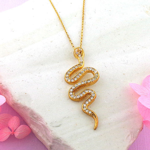 Online shopping for handmade gold filled necklace with crystal studded snake pendant. It is a lucky gift for yourself or family and friends.