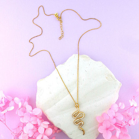 Online shopping for handmade gold filled necklace with crystal studded snake pendant. It is a lucky gift for yourself or family and friends.