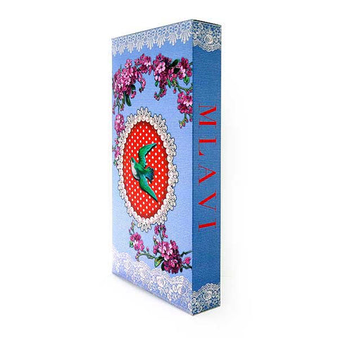 Mlavi large vegan flat wallet with whimsical & exotic Ikat pattern print & framed with decorative stitches around the edge made with cruelty-free Eco-friendly faux/vegan materials. This bohemian chic vegan wallet is fun & functional for everyday use or as gift for your family & friends who appreciate fashion accessories that makes bold statement especially for those who embrace vegan life style. 