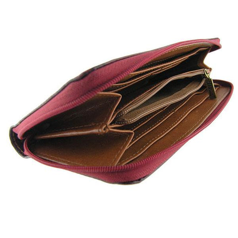 Eco-friendly, cruelty-free, ethically made large wallet with tattoo style sacred heart & rose print by Mlavi Studio for everyday use, travel or as gift for family & friends. Wholesale at www.mlavi.com
