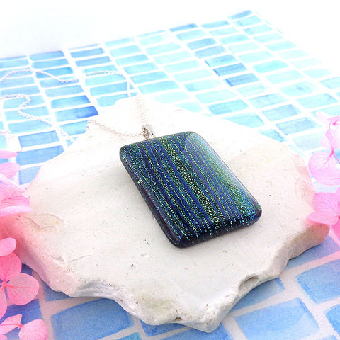 Online shopping for handmade rectangular glass pendant necklace designed and handmade by LAVISHY in Toronto Canada. It will add lovely colors to your outfit.