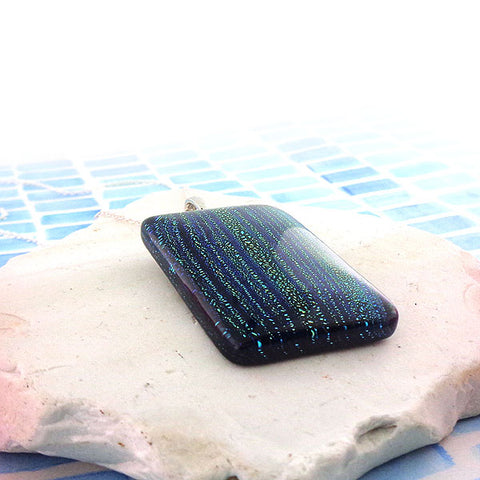 Online shopping for handmade rectangular glass pendant necklace designed and handmade by LAVISHY in Toronto Canada. It will add lovely colors to your outfit.