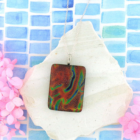 Online shopping for handmade rectangular glass pendant necklace designed and handmade by LAVISHY in Toronto Canada. It will add lovely colors to your outfit.
