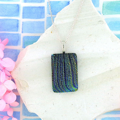 Online shopping for handmade rectangular glass pendant necklace designed and handmade by LAVISHY in Toronto Canada. It will add lovely colors to your outfit.