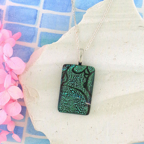 Online shopping for handmade rectangular glass pendant necklace designed and handmade by LAVISHY in Toronto Canada. It will add lovely colors to your outfit.