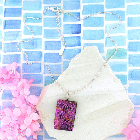 Online shopping for handmade rectangular glass pendant necklace designed and handmade by LAVISHY in Toronto Canada. It will add lovely colors to your outfit.